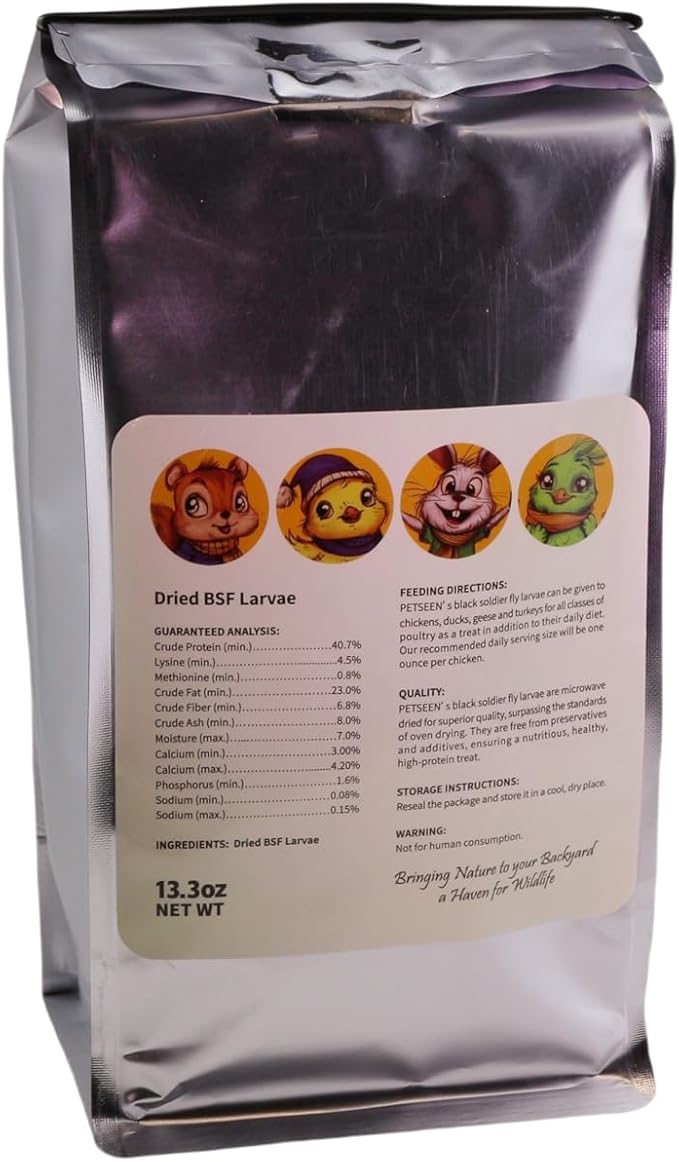 Dried Black Soldier Fly Larvae, 100% Natural, Non-GMO, High-Protein Treats for Chickens, Layer Hens, Wild Birds, Ducks, 13.3 oz, Pack of 4-PurrikoPets