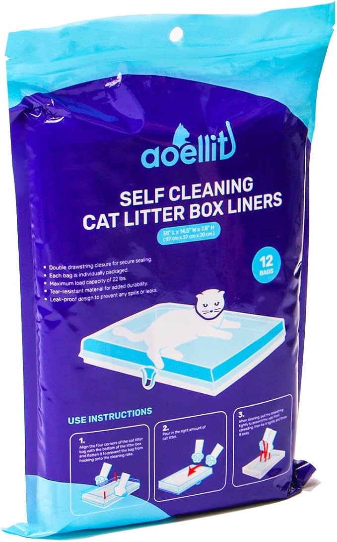 24 Count Litter Box Liners, Waste Bags Compatible with Pet-safe ScoopFree Self-Cleaning Litter Box Tray Refills, Drawstring Litter Bags for Reusable Tray, Pre-Separated (38"L x 14.5"W x 7.8"H)-PurrikoPets