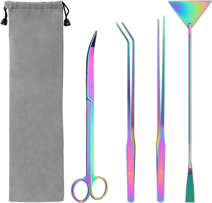 4 in 1 Quarium Aquascape Tools Kits, Anti-Rust Stainless Steel Aquatic Plant Aquascaping Tweezers, Scissors, Spatula for Aquarium Tank Cleaning Fish Tank Aquascape Tools Sets-PurrikoPets