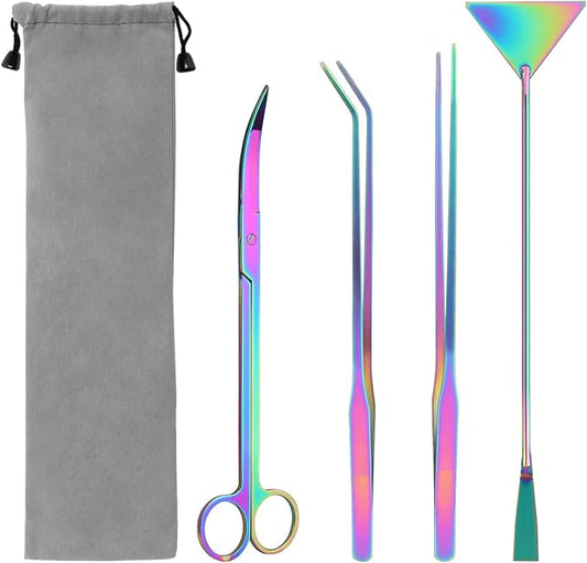 4 in 1 Quarium Aquascape Tools Kits, Anti-Rust Stainless Steel Aquatic Plant Aquascaping Tweezers, Scissors, Spatula for Aquarium Tank Cleaning Fish Tank Aquascape Tools Sets-PurrikoPets
