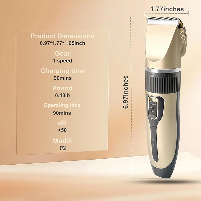 Dog Pet Grooming Kit Low Noise - Cordless Rechargeable Clippers for Dogs/Cats - Upgraded Accessory Version with Two Scissors and a Storage Bag (Gold)-PurrikoPets