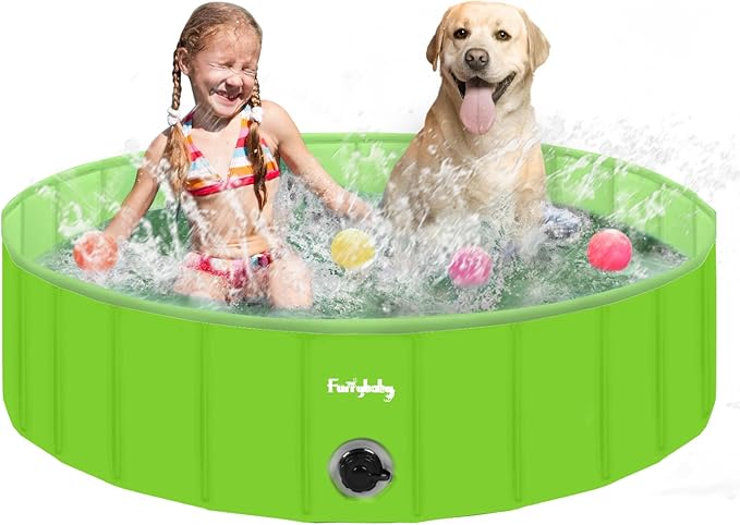 Furrybaby Dog Pool Foldable Dog Pools for Dogs Swimming Pool with Hard Plate Collapsible Pet Bath Pool Kiddie (Green 47'')-PurrikoPets