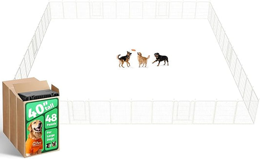 FXW Rollick Unleashed Dog Playpen for Indoor, Yard, RV Camping, 40 inch 48 Panels for Medium and Large Dogs, White│Patented-PurrikoPets