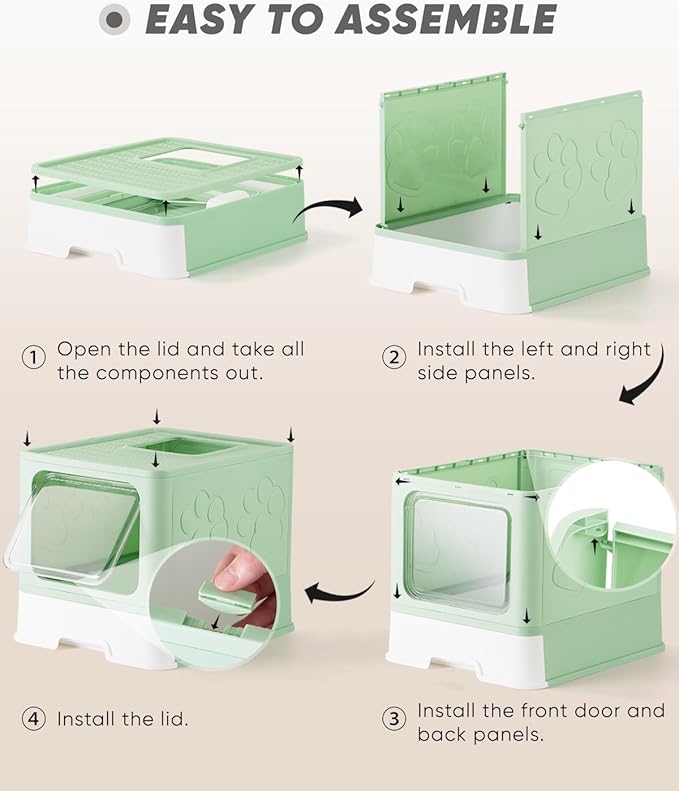 Enclosed Cat Litter Box, Large Litter Box for Big Cats, Covered Kitty Litter Boxes with Lid, Top Entry Cat Box Enclosure with Scoop, Odor Control, Easy to Clean(Green)-PurrikoPets