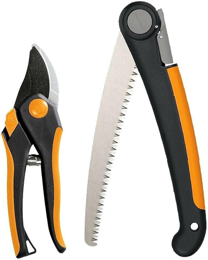 Fiskars Folding Saw and Pruner Set, Garden Clippers, Gardening Scissors with Sharp, Rust Resistant Steel Blade with Folding Pruner Saw with Power Tooth Saw Blade-PurrikoPets