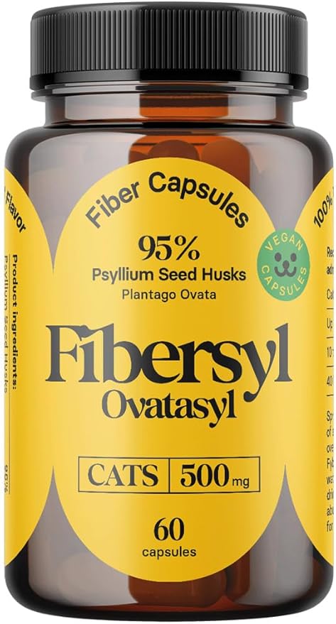 FiberSyl Ovatasyl Prebiotics for Cats Digestive Health - Cat Fiber Supplements for Constipation Relief & Support - Psyllium Husk Seed to Support Digestion Problems - Cat Stool Hardener - 60 Capsules-PurrikoPets