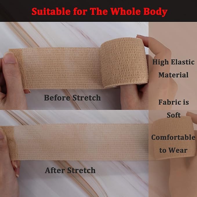 24 Pack Brown Breathable Self Adhesive Bandage Wrap 2 in, Multi-Purpose Non-Woven Cohesive Wrap - Vet Wrap | Athletic Tape | Medical Tape, Ankle Sprains, Swelling, Pets.-PurrikoPets
