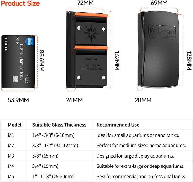 Elyron Dual Scraper Magnetic Aquarium Cleaner,Strong Magnetic Fish Tank Cleaner & Aquarium Algae Scraper for Glass/Acrylic Tanks (Small for ≤1/2" (12mm) Thick Glass)-PurrikoPets