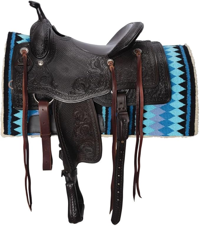 Fleece Bottom Contoured Saddle Pad - 34" x 40" | New Zealand Wool Top | 3/4" Felt Core | Contoured Fit | Hypoallergenic Fleece Lining | Weighs 8 lbs-PurrikoPets