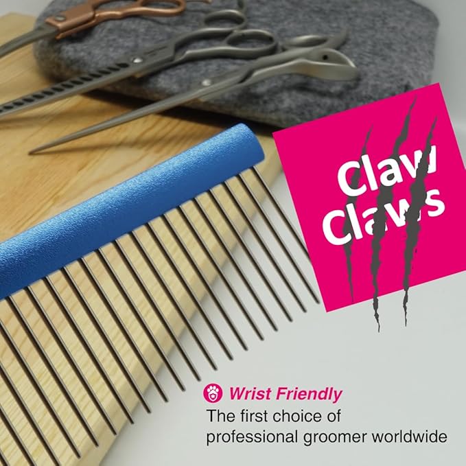 7.5" Greyhound Oval Grooming Comb – Blue Aluminum Spine, Stainless Steel Teeth Comb for Long-Haired Dogs & Cats, Removes Mats, Tangles, and Loose Fur – Lightweight for Long Time Deshedding-PurrikoPets