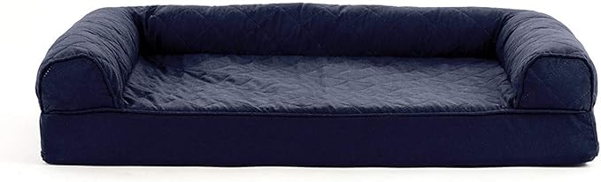 Furhaven Cooling Gel Dog Bed for Medium/Small Dogs w/ Removable Bolsters & Washable Cover, For Dogs Up to 35 lbs - Quilted Sofa - Navy (Blue), Medium-PurrikoPets