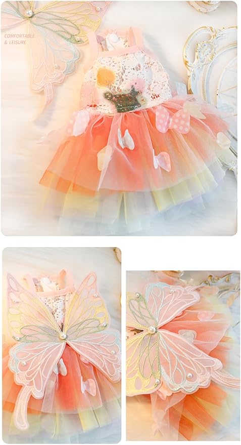Dog Princess Dresses for Small Dogs Lolita Clothes Butterfly Costume Pet Girl Cute Coat Outfits Summer Costumes Puppy Handmade Skirt Cat Spring (M,Butterfly)-PurrikoPets
