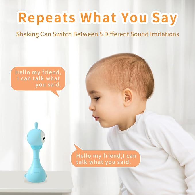 alilo Yoyo Talking Bunny Baby Singing Musical Rattle, Mimicking Toys Repeats What You Say, Preloaded 90+ Audio Content, ABC/Number/Notes Learning Toys for Toddlers Infant Newborn Boy Girl Gifts-PurrikoPets