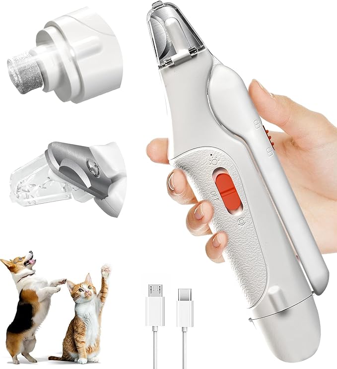 2 in 1 Dog Nail Clippers & Cat Nail Clippers Trimmers for Large Medium Small Dogs Cats Claw Trimmer Quick Sensor and Safety Guard USB Rechargeable Dogs Nail Trimmer with Catcher & 2 LED Lights-PurrikoPets