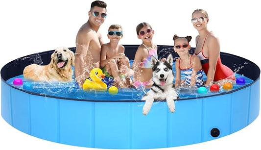 Extra Large Collapsible Dog Pool,97"x16" Anti-Slip Portable Swimming Pool Bathing Tub,Hard Plastic Kiddie Pool for Pets Dogs Cats & Kids…-PurrikoPets