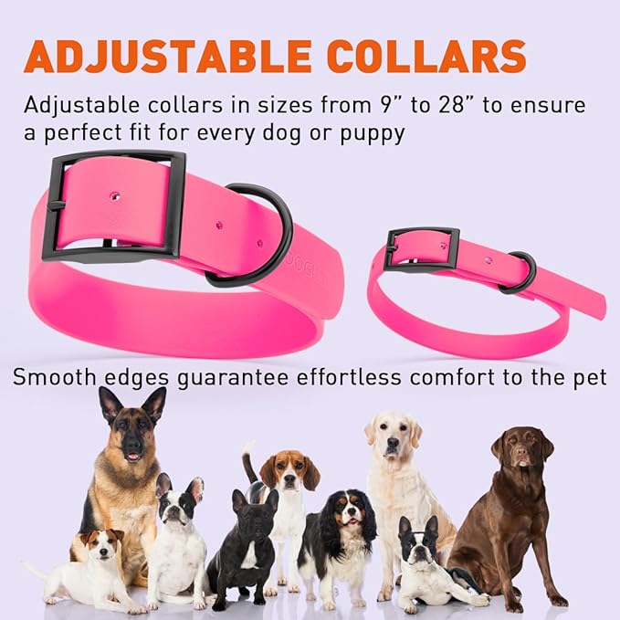 Dogline Biothane Waterproof Dog Collar Strong Coated Nylon Webbing with Black Hardware Odor- Proof for Easy Care Easy to Clean High Performance Fits Small Medium or Large Dogs, Passionfruit Pink-PurrikoPets
