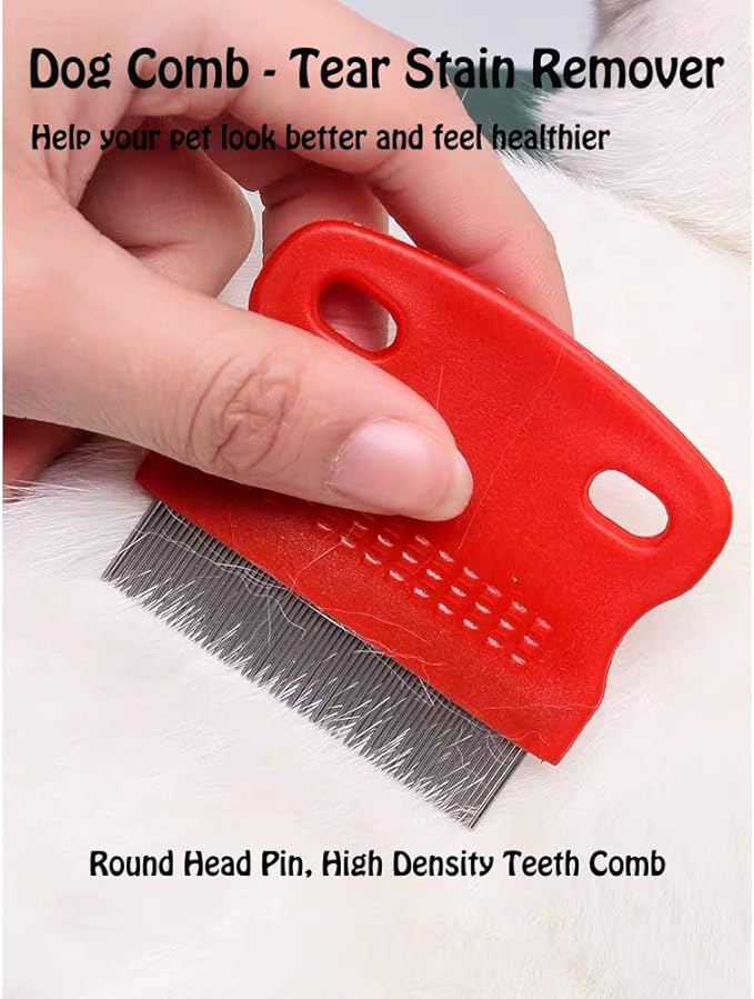 7 Pcs Pet Dog Grooming Comb, Metal Head Comb for Long Hair, Dog Tear Stain Remover Combs, Hair Combs Remover for Dogs Cats, Pet Grooming Tool Removes Crust, Mucus and Stains - 5 Types-PurrikoPets