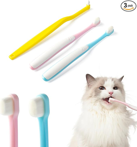 E.M&S.T by Emmeliestella Small Dog & Cat Toothbrush Micro Head, Cat Dental Care, Pets Toothbrush, Oral Hygiene, Easy to Handle, Deep Clean, Extra Soft Bristles, Independent Packaging, Blue&Pink 3PCS-PurrikoPets