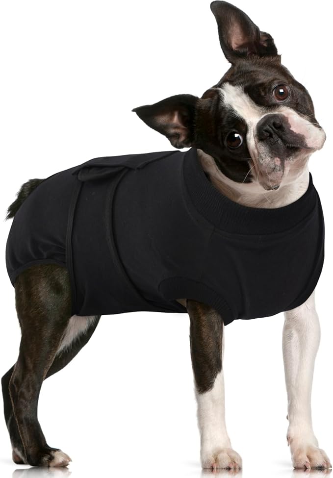 FUAMEY Dog Recovery Suit Male,Dogs Surgery Neuter Suits Puppy Spay Shirts for Female Protect Dog's Skin Anti Licking Abdominal Wounds Doggie Onesie Pet Bodysuit Alternative to Cone Black L-PurrikoPets