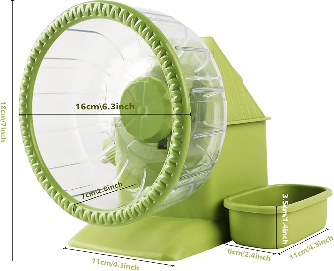 4 in 1 Silent Large Hamster Wheel Multifunctional Hamster Running Wheel Quite Running Spinner Wheel Accessories with Food Bowl Water Bottle for Hamsters Dwarf Gerbil (Green)-PurrikoPets