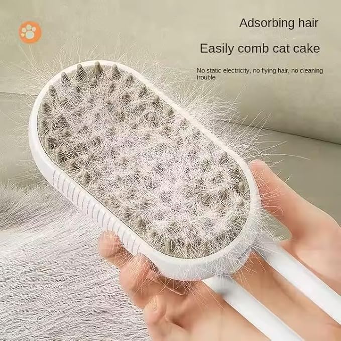 3-in-1 Steam Pet Brush for Cats & Dogs – Self-Cleaning Grooming Comb with Spray Mist, Massage & Shedding, Rechargeable USB, Anti-Static, Foldable Handle (TAN)-PurrikoPets