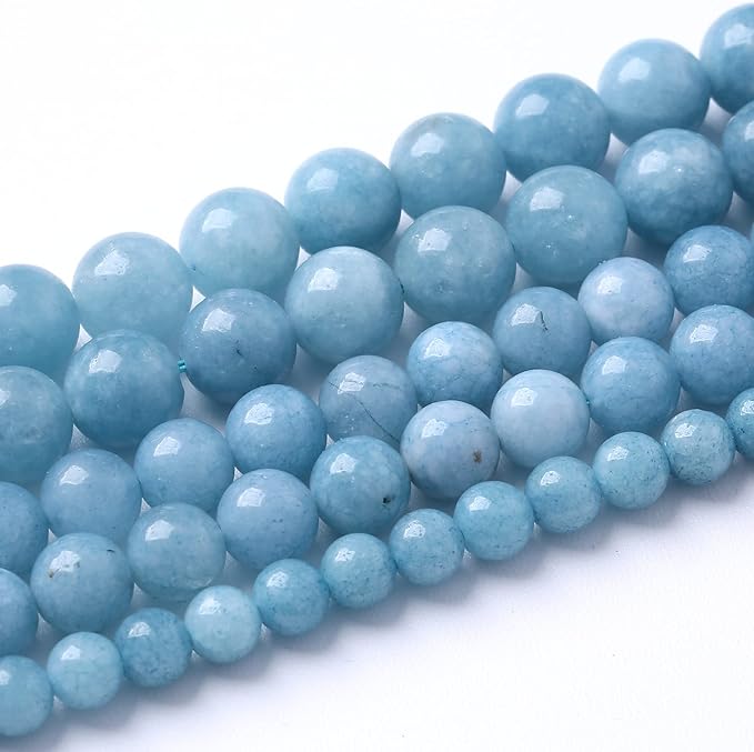 36Pcs 10mm Natural Blue Chalcedony Jades Beads for Jewelry Making Aquamarine Jades Energy Stone Healing Beads DIY Bracelet Necklace 15" 1 Strand