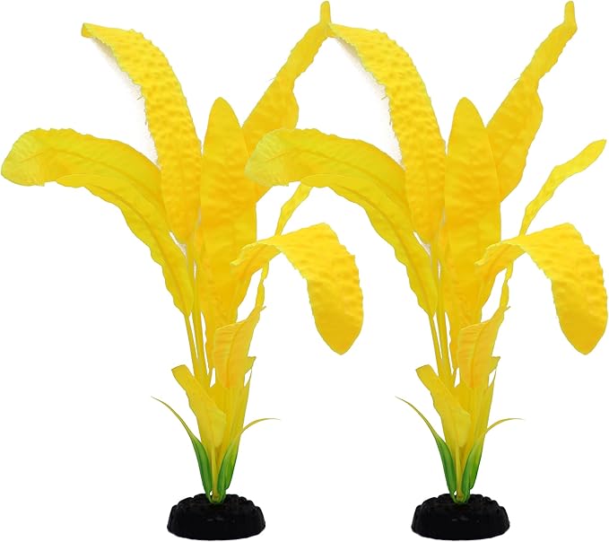 ALEGI Silk Aquarium Plants, 12 inch Artificial Silk Plants Decorations for Fish Tank,Aquarium Décor Plastic Plants (Yellow, 2 Pack)-PurrikoPets