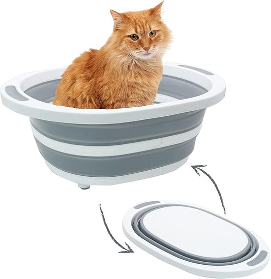 Fhiny Open Cat Litter Box, Small Litter Box for Kittens Low Entry Kitty Potty Pan Foldable Travel Toilet Waterproof for Indoor Small Pet Senior Cats 15.7"×12.5"-PurrikoPets
