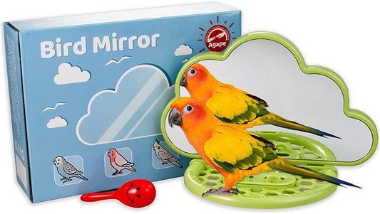 Agape Bird Mirror with Perch&Slow Feeder, Birds Toys for Boredom&Anxiety, Bird Cage Accessories for Parrots to Expend Energy, Interactive Toys for Parakeet, Cockatiel, Lovebird, Conure, Finch, Budgies-PurrikoPets