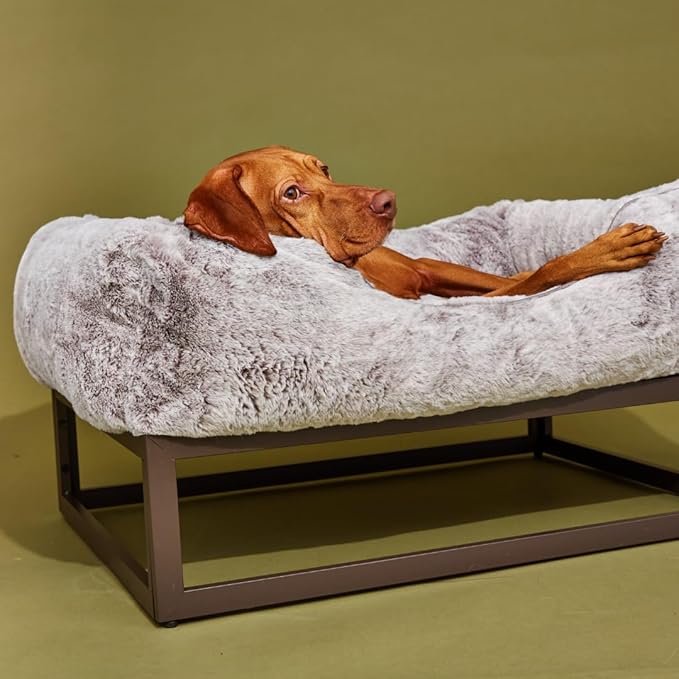 FUZI Luxury Aesthetic Dog Bed for Large Dogs with Washable Cover, Pet Couch, Pet Bed with Sides, Non-Slip Bottom, Soft and Durable Calming Dog Bed, Faux Fur Cover, Large 35.6x28.5x9.5 Light Grey-PurrikoPets