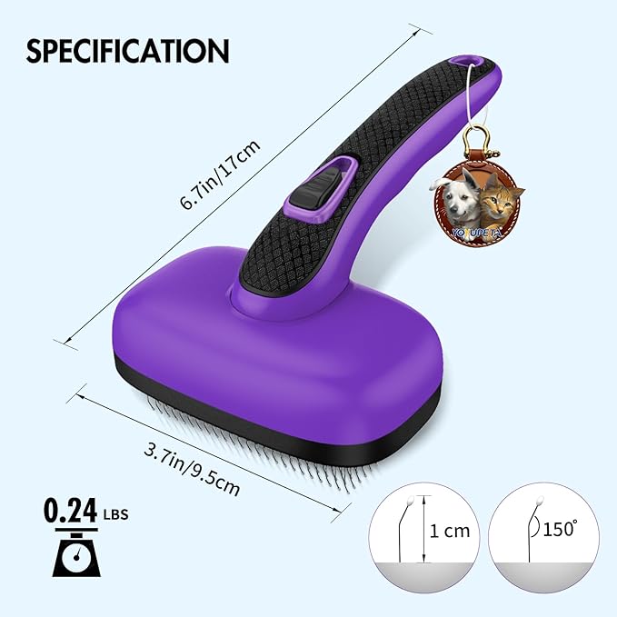 Dog Self Cleaning Slicker Brush for Shedding, Ideal for Short Long Haired Dogs, Including Cat. Removes Loose Fur, Undercoat, Mats, Tangled Hair. Suit for Large Medium Small Animal, Purple-PurrikoPets