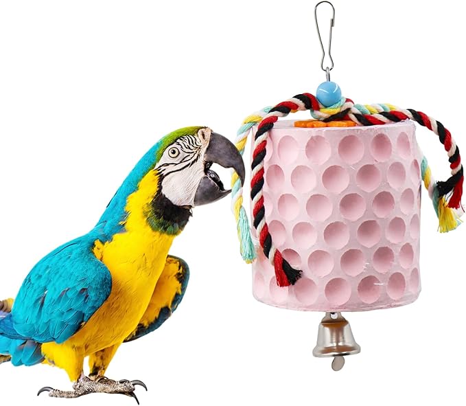 Extra Large Bird Chewing Toy, Parrot Beak Grinding Calcium Stone with Bells, Bird Cage Accessories, Cage Toys for Cockatiel Parakeet Parrot Budgies Rat Hamster Chinchilla Rabbit Bunny African Grey-PurrikoPets