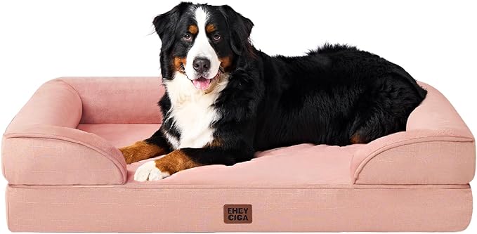EHEYCIGA Orthopedic XL Dog Beds, Waterproof Memory Foam Dog Bed for Extra Large Dogs, Non-Slip Bottom and Egg-Crate Foam Big Pet Couch Bed with Washable Removable Cover, Dusty Pink-PurrikoPets