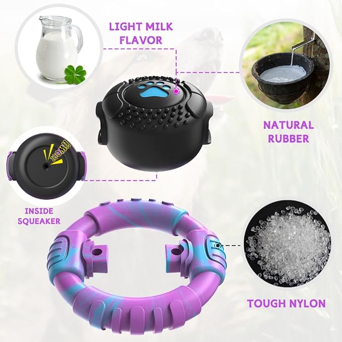 Dog Toys for Aggressive Chewers Large Medium Small Breed Indestructible Durable Tough Squeaky Dog Chew Toys to Keep Them Busy Nylon Rubber Interactive Dog Toys-PurrikoPets