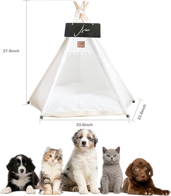 Dog Teepee Pet Tent Portable Dog Houses Puppy Teepee Cat Bed with Thick Cushion-PurrikoPets