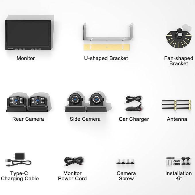 Fookoo 1080P 10" Magnetic Wireless Backup Camera 10" HD Split Screen Monitor,Rechargeable 2 Side View 2 Rear View Cameras,Low Consumption 1-Min DIY Install No Drilling for RV Trailer Truck DCX104-PurrikoPets