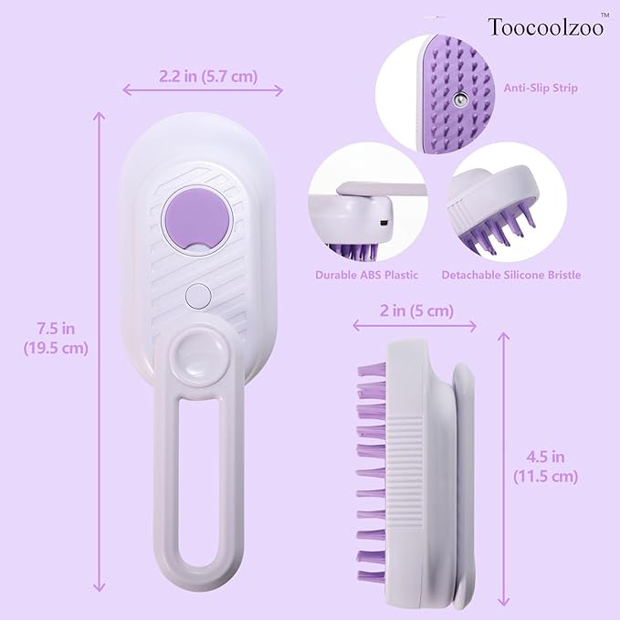 3-in-1 Cat Steam Brush, Rechargeable Cat Brush with Steam, Spritz Defur Comb for Dogs, Spritz Defur Comb for Cats (Purple)-PurrikoPets