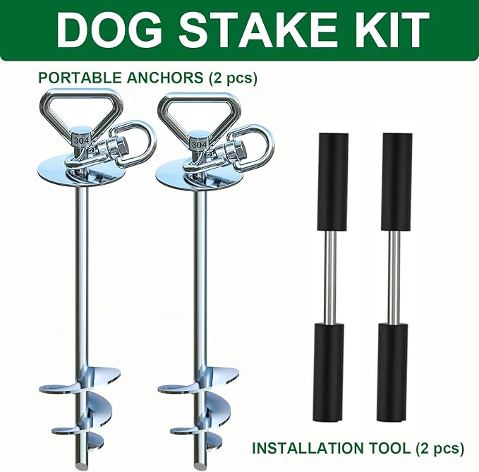 Dog Tie Out Stake (2-Pack),360°Swivel Run Stake,for Yard,Use Any Dog Tie Out Cable or Yard Leash-PurrikoPets