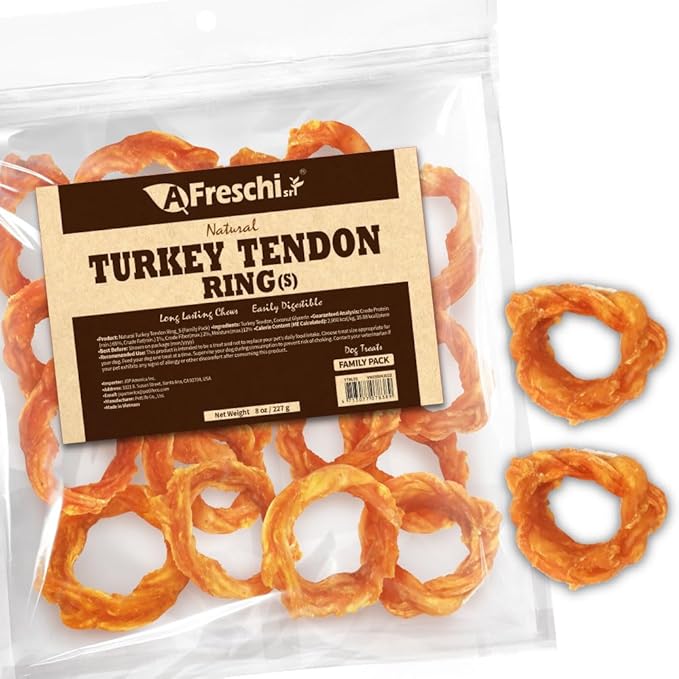 Afreschi Natural Turkey Tendon Ring (S) 8 oz, for Small Breeds, USA-Sourced Turkey Tendon, All Natural Puppy Chew, Hypoallergenic, Rawhide Alternative-PurrikoPets