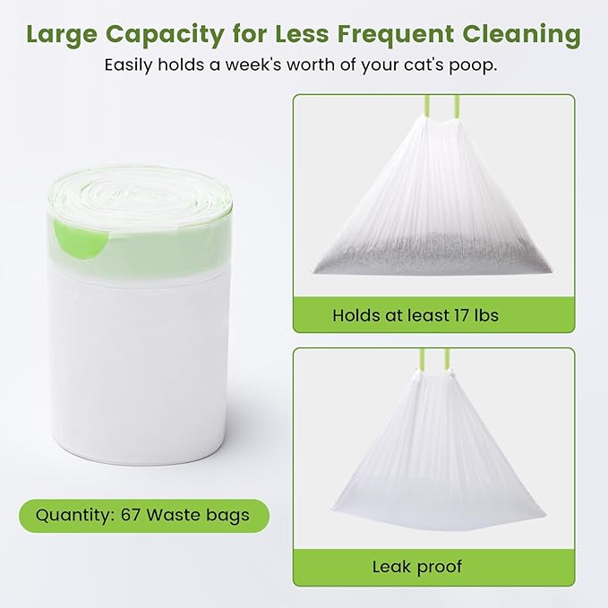 67 Count Cat Litter Bags for Pet Pura MAX Self-Cleaning Litter Box, Drawstring Kitty Liners for Automatic Waste Drawer Bin, Disposable Replacement Poop Trash Bag, Durable Leak-proof - 21 * 15.7 "-PurrikoPets