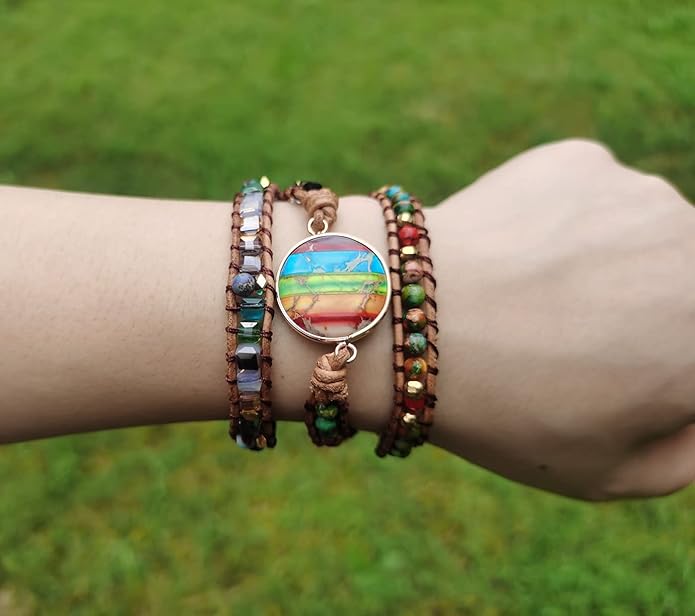 ZOSOJONA Women Wrap Bracelet Boho Natural Jasper Crystal Stone Beads Strand Bracelets