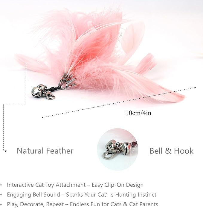 12PCS Interactive Cat Feather Wand Toy Set – 11 Bird & Feather Teaser Refills with Bells + Flexible Suction Cup Wand – Realistic Bird Design, Natural Materials, Indoor Cat Toys for Exercise & Play-PurrikoPets