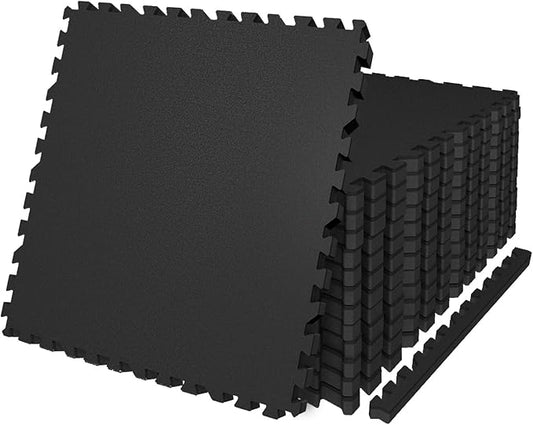 AIRHOP 0.79in Thick 24 Sq Ft Exercise Equipment Mats, 6 Tiles Upgraded Rubber Top with High Density EVA Foam, Large Interlocking Puzzle Gym Flooring for Home Gym, Heavy Weight Workout,Black-PurrikoPets
