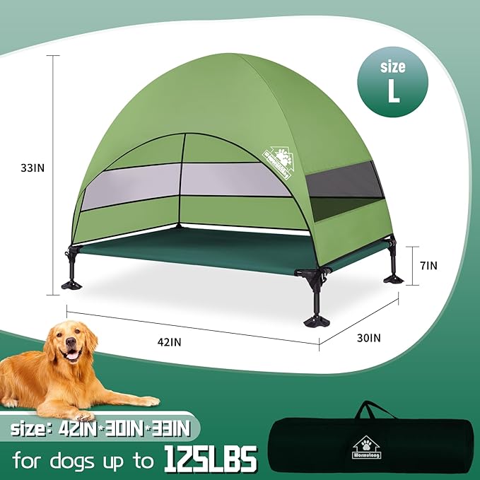 Elevated Outdoor Dog Bed with Canopy & Adjustable Feet - Larger Shade for Camping, Backyard & Patio-PurrikoPets