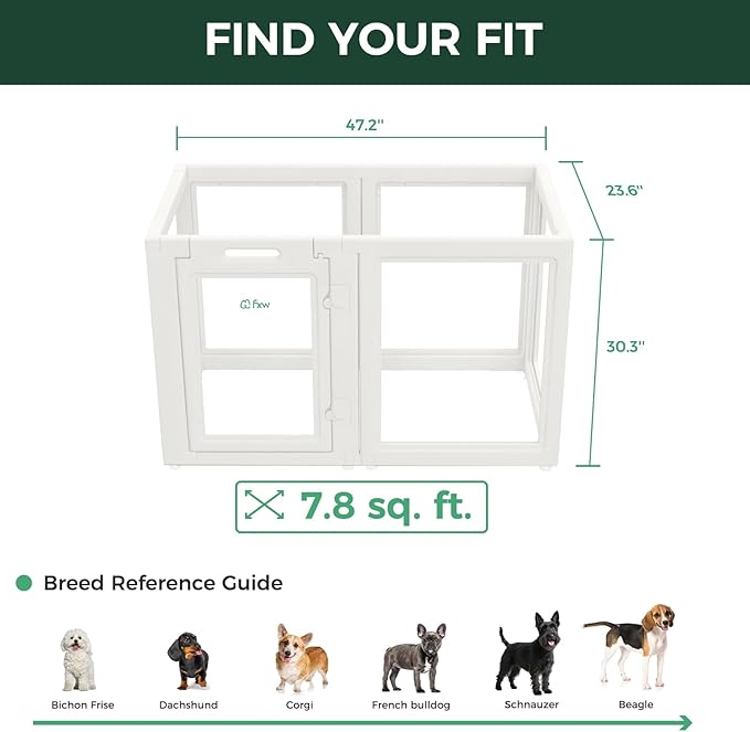 FXW AuraSpace Acrylic Indoor Unleashed Dog Playpen for Small and Medium Dogs, 30 Inch, 6 Panels, White-PurrikoPets
