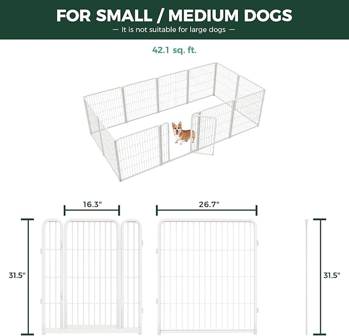 FXW Homeplus Unleashed Indoor Dog Playpen - Stress-Free and Safe Play, Heavy Duty 32 Inch 12 Wire Panels Dog Pen for Small and Medium Dogs, White│Patented-PurrikoPets