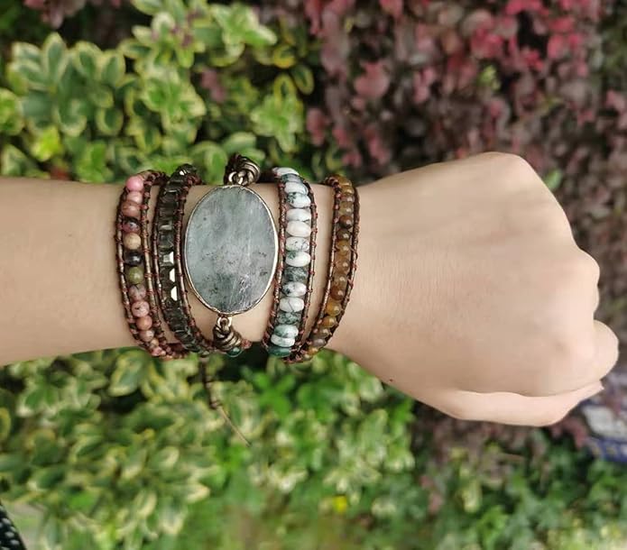 ZOSOJONA Women Wrap Bracelet Boho Natural Jasper Crystal Stone Beads Strand Bracelets