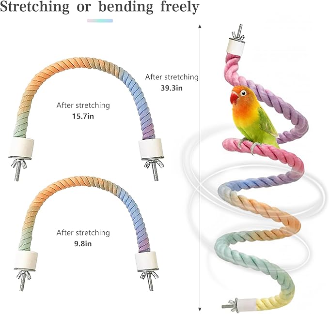 3pcs Gradient Colorful Bird Rope Perch Stand,Bird Cage Climbing Rope Toys Accessories,Bendable Climbing,Parakeet Lovebirds Cockatiels Budgies Play (9.8'',15.7'',39.3'')-PurrikoPets
