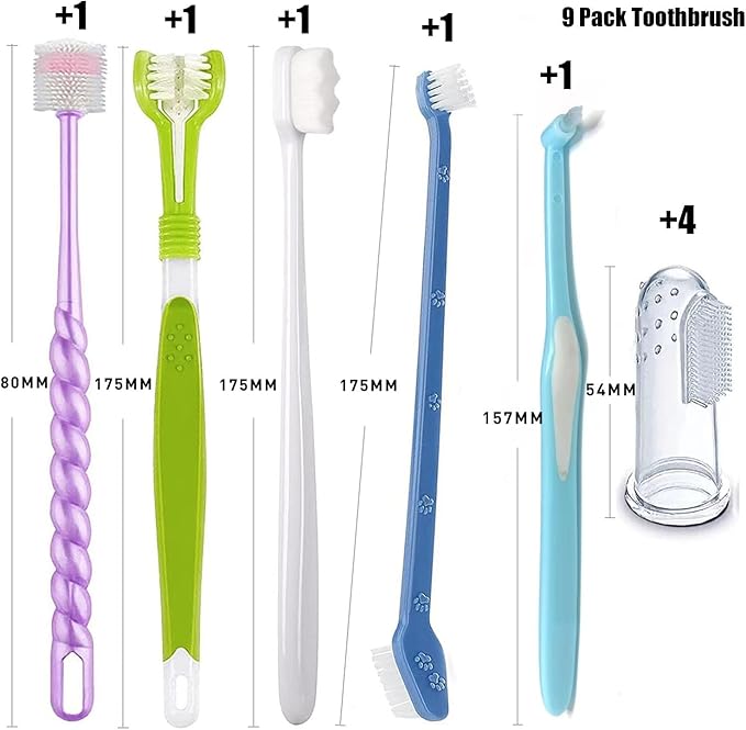 Dog Toothbrush, Finger Toothbrushes, 360 Degree Toothbrush, Triple Head Dog Toothbrushes, Double Head Toothbrush,Cleaning Brushes for Dog Cat Oral Dental Health (Blue, L)-PurrikoPets