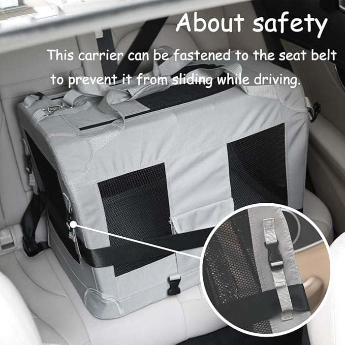 Extra Extra Large Cat Carrier Soft Sided, Portable Small Dog Carrier for 2 Cats, 24"x16.5"x16" Car Travel Folding Comfortable Design with Litter Box and Bowls, Grey+ Litter Box+ Bowl*2-PurrikoPets